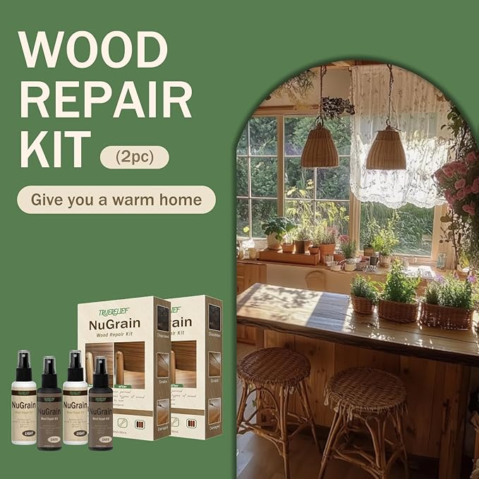 Nugrain Wood Repair Kit, Furniture Scratch Repair Paint for Wood Floor & Table, Easy-Fix Mark Eraser Paste for Engineered Wood, Restores Finishes on Cabinets, Doors (2)