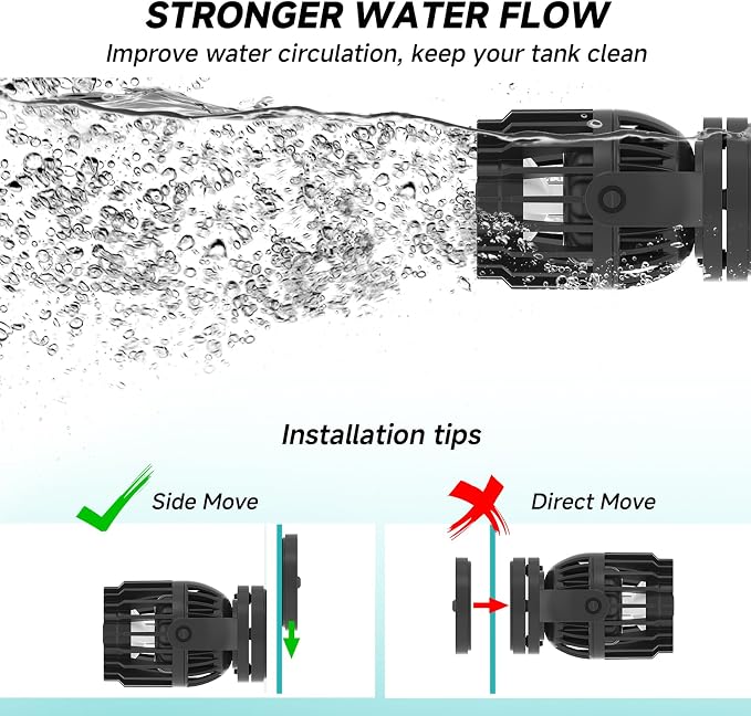 AQQA Wave Maker for Aquarium Circulation Pump with Controller, 2113GPH DC Powerhead with Strong Magnetic Suction Base, 360° Rotating Aquarium Wavemaker for 70 to 180 Gal Saltwater Tank (23W)