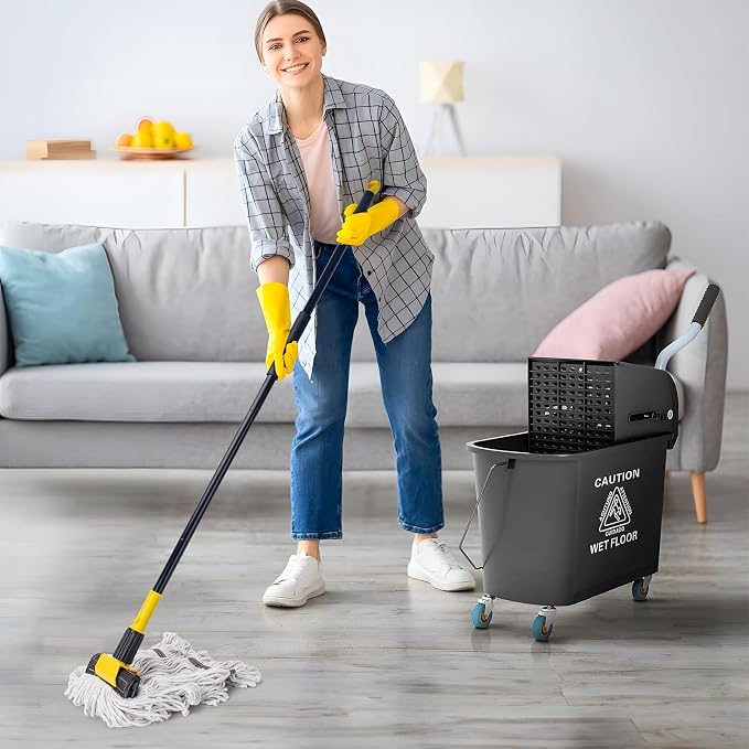 KeFanta 60" Heavy Duty Commercial Mops for Floor Cleaning,Looped-End String Industrial Mop with Long Handle, Cotton Wet Mop for Home, Kitchen, Garage, Office and Concrete/Tile Floor