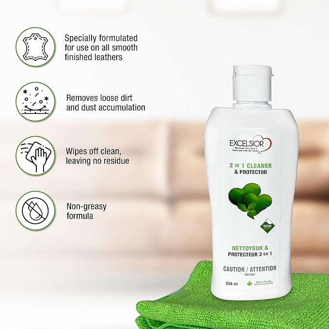 Excelsior Revitalizing 2 in 1 Leather Cleaner & Conditioner Care Kit Includes Polishing Cloth & Sponge