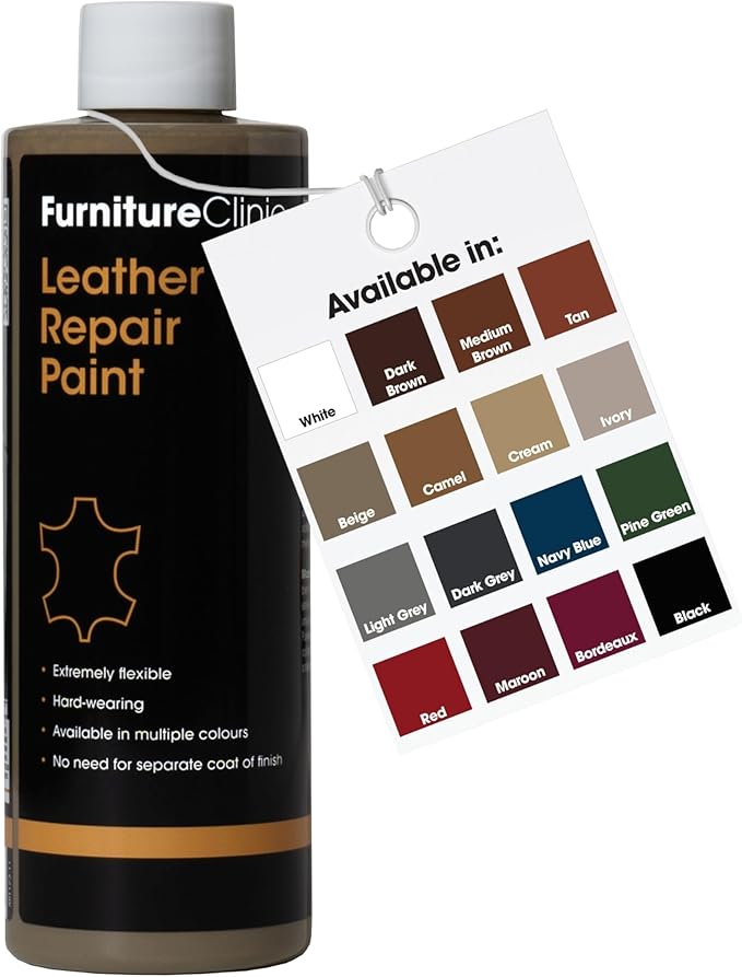 Furniture Clinic Leather Repair Paint | 2-in-1 Seal and Color | Use on Scratches, Tears, and Holes in Car Seats, Furniture | Quick and Easy Leather Repair Kit for Furniture (Beige, 500ml / 17oz)