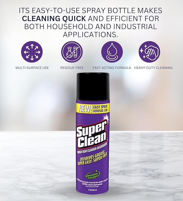 Super Clean Citrus Scent Cleaner and Degreaser Spray 17 oz Bundle with Microfiber Cloth - Heavy Duty Degreaser for Kitchen, Oil, Grime, and Dirt Removal - (3 Items)