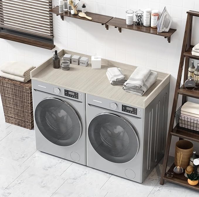 OfficeSimpli Washer Dryer Countertop, Made in USA, Non-Slip Pads, Laundry Room Wood Topper, Washer Dryer Cover for Top, Laundry Countertop, Laminate Finish (Rustic Oak, Large (27.5" x 58"))