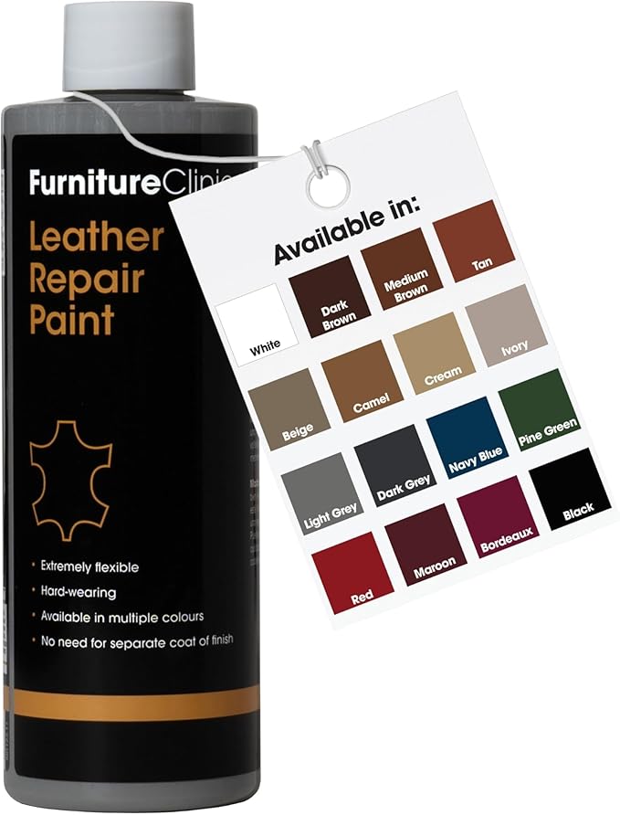 Furniture Clinic Leather Repair Paint | 2-in-1 Seal and Color | Use on Scratches, Tears, and Holes in Car Seats, Furniture | Quick and Easy Leather Repair Kit for Furniture (Dark Grey, 500ml / 17oz)