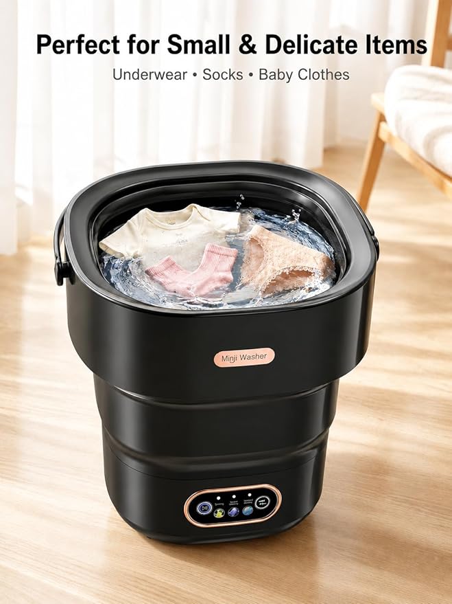 Portable Washing Machine 16L Foldable Mini Washer for Underwear Socks Baby Clothes Small Loads Compact Washer for Apartment Dorm RV Travel (Black)