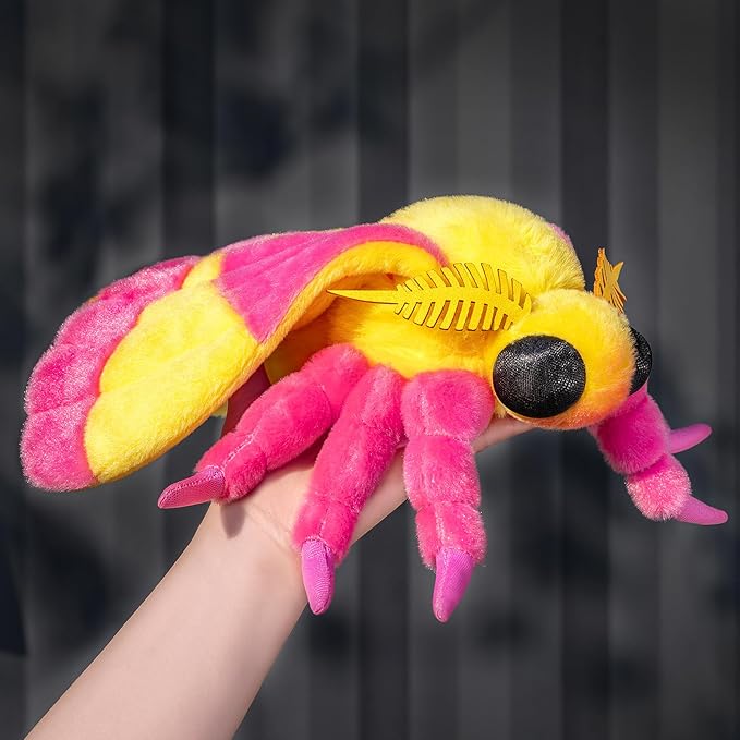 Large Rosy Maple Moth Plush Toy - Lifelike Rosy Maple Moth Stuffed Animals 16in, Realistic Soft Big Wings Moth Toys, Simulation Butterfly Plushie Model Toy, Unique Plush Collection for Kids