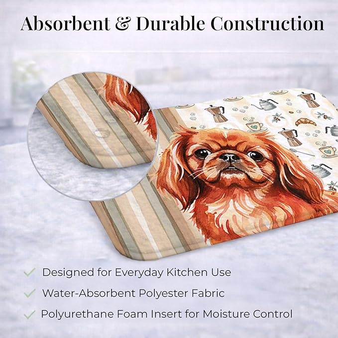 Caroline's Treasures Red Pekingese Coffee Bar Dish Drying Mat Absorbent Dish Drying Mat Pad for Kitchen Counter Dish Drainer Mat for Countertop, 14 x 21", Multicolor