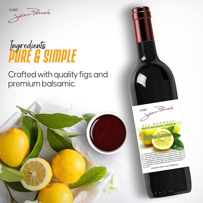 Chef Jean Pierre's Italian Balsamic Vinegar - 375ml (12.5oz) Rich Lemon Flavor, 12-Years Traditional Barrel Aged - Ideal For Enhancing Your Meals