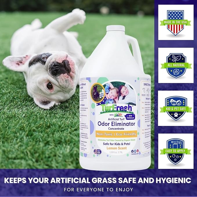 TurFresh BioX Artificial Turf Odor Eliminator – Yard Deodorizer for Dog Urine & Feces – Natural Concentrate Outdoor Cleaner – Safe for Kids & Pets – 1 Gallon Lemon Scent
