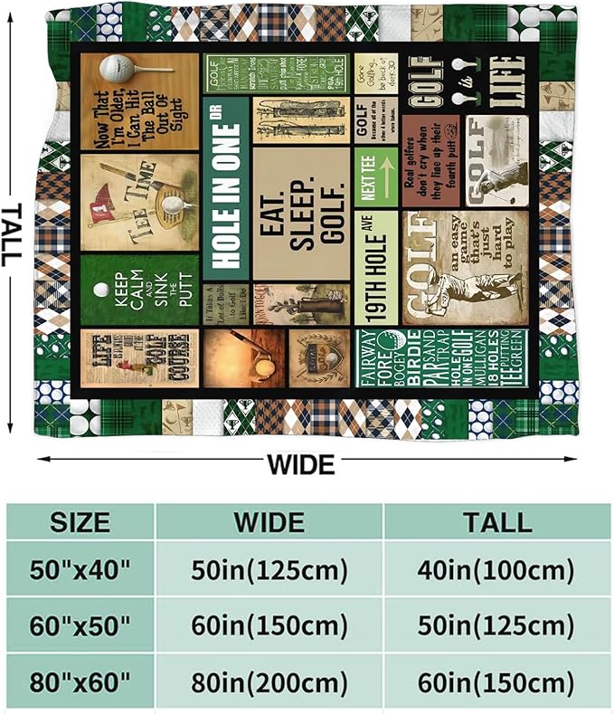 Tijuboni Golf Throw Blanket Golf Gifts for Men Women Girls Boys Kids Adults Soft Flannel Fleece Blanket for Couch Sofa Bed Home Decor 60"x80"