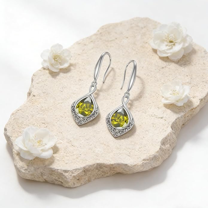 PELOVNY Celtic Knot Filigree Earrings for Women 925 Sterling Silver Moss Agate/Birthstone Infinity Earrings Birthday Christmas Jewelry Gifts for Mom Daughter Wife Sister