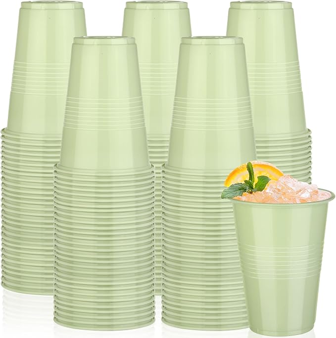Kochorie 50 Pack Disposable Plastic Cups 16 Oz Solid Color Drinking Cups Party Supplies Strong and Sturdy Drinkware Cup For Birthday, Wedding, Baby Shower, Gender Reveal Party & Daily Use, Sage Green