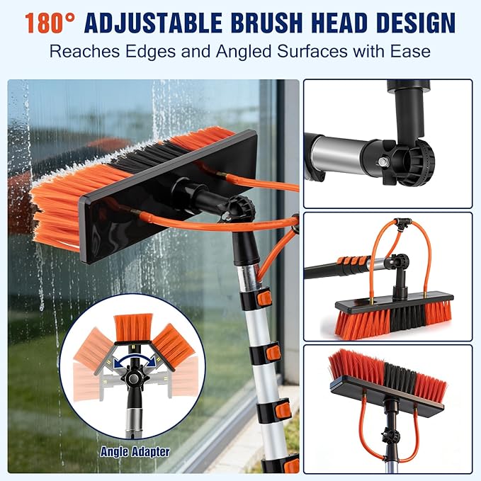 18FT Water Fed Pole Window Cleaning System & Solar Panel Cleaning Kit, Professional Window Washing Kit with Extension Pole, 180° Rotating Brush & Soap Dispenser