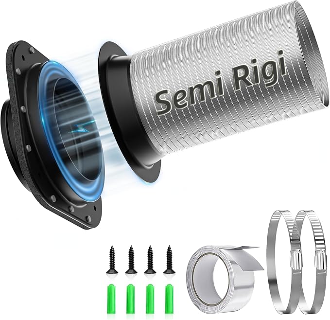 Hon&Guan Magnetic Dryer Vent Coupling Connector Kit DV180 with 4'' 2.6FT Semi Rigid Dryer Vent Hose for Tight Space & Aluminum Foil Tape,2 Clamps(Black)