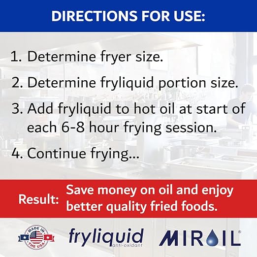 12 x 1 Liter Bottle FryLiquid by MirOil, Antioxidant & Removes Unhealthy Fats, Prevents Breakdown, Vitamin Therapy & Extends Deep Fryer Oil Life for Donut Shops, Restaurants, Food Truck & Food Service