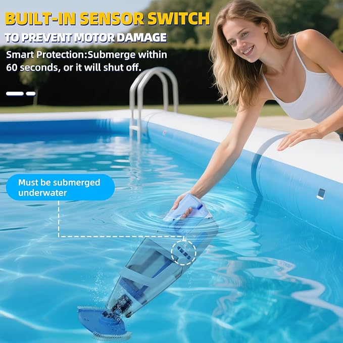 Cordless Pool Vacuum Above & Inground Pools, Powerful 1590 GPH Suction,Handheld Telescopic Pole up to 85.45", 1H Runtime, 2L Debris Bin, Rechargeable Pool Cleaner for Spas & Hot Tubs (Blue&Grey)