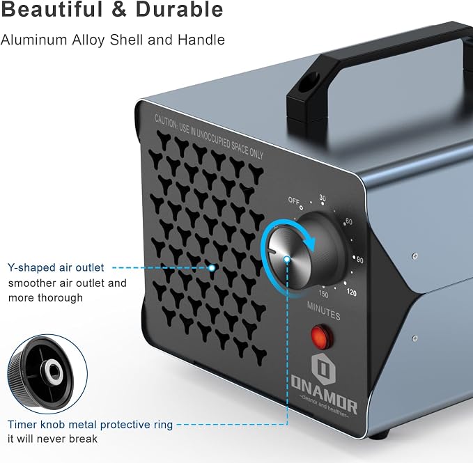 ONAMOR Ozone Generator 83,000mg - Ozone Machine for Home, Smoke, Car, and Pet Room. (Suitable for Area of 6,000 Square Feet) - Gray