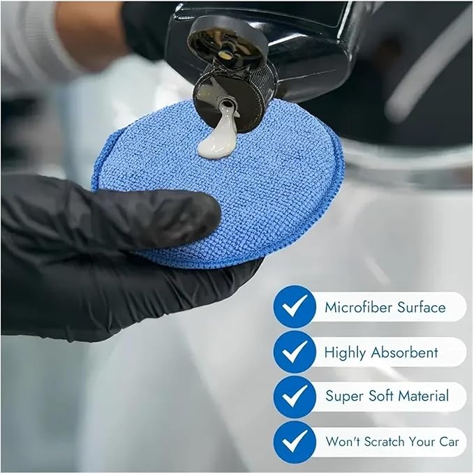 Car Detailing Applicator Pads Car Care Waxing Polish Sponges Soft Microfiber Round Pocket Foam Sponges Car Cleaning Tools(Blue 5Pcs)