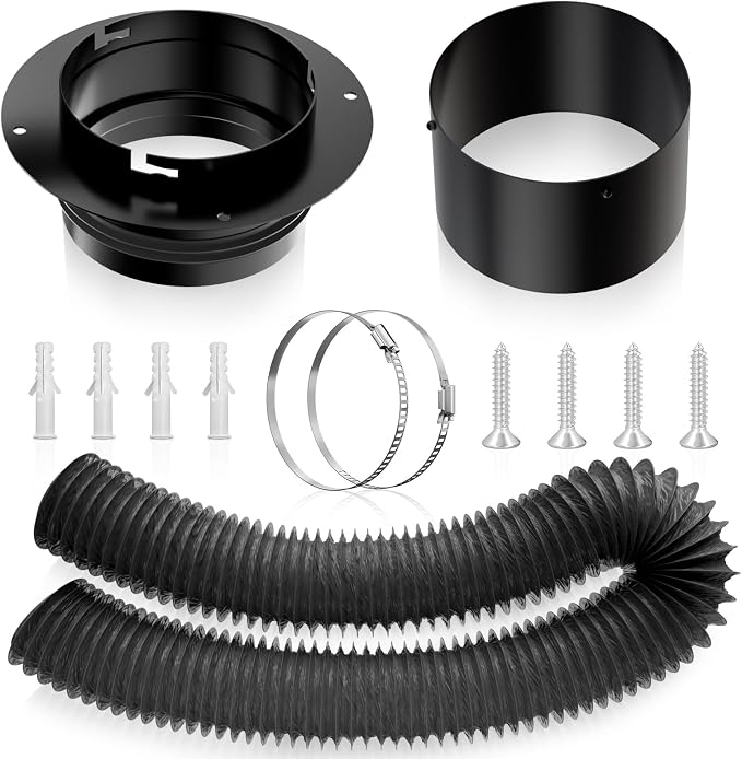 Hon&Guan 4In Dryer Vent Connector, Iron Twist Lock Dryer Vent Wall Plate and Insulated Flexible Duct 8FT with 2 Duct Clamps