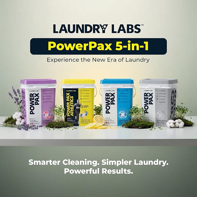 PowerPax Athletics Laundry Detergent Pods, 425 Count 5-in-1 Washer Pods for Activewear & Everyday Laundry, Enzyme Stain & Odor Remover, Citrus Energy, HE Washing Machine Pods