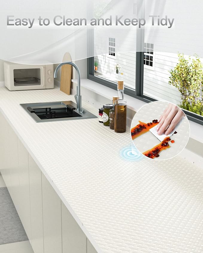 Shelf and Drawer Liner for Kitchen Cabinet, Non-Adhesive 18in x 360in Waterproof Contact Paper Refrigerator Liners Thickened Durable EVA Material Non Slip Mat for Dresser Cupboard Pantry Protector