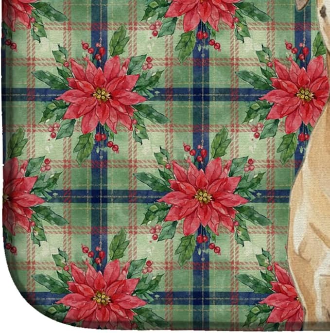 Caroline's Treasures Bullmastiff Christmas PoinsettIas Dish Drying Mat Absorbent Dish Drying Mat Pad for Kitchen Counter Dish Drainer Mat for Countertop, 14 x 21", Multicolor