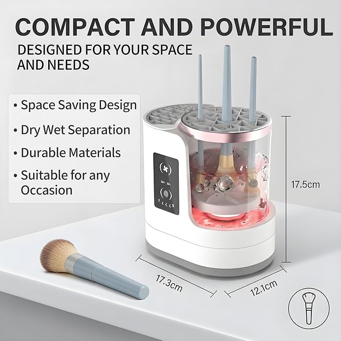 Electric Makeup Brush Cleaner Machine With Makeup Brush Dryer-Holder-Portable Automatic USB Cosmetic Brushes Cleaner Tool for All Size Beauty Makeup Brush Set,Eyeshadow, Blush Brush (White-A)