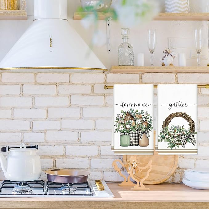 JarThenaAMCS 6 pcs Farmhouse Kitchen Towel Eucalyptus Leaves Truck Sweet Home Dish Towels 18 x 28 Inch Hand Drying Tea Towel for Cooking Baking Cleaning