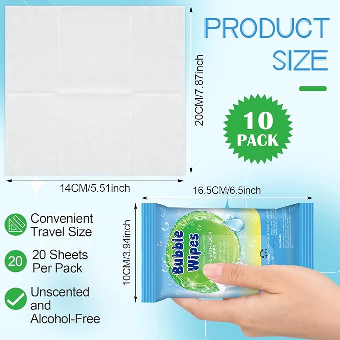 10 Pack Bathroom Cleaning Wipes 100/200 Count 2-in-1 Wipes Cleaner for Bathroom Toilet, Sink, Tile & Shower -Reusable Sealable Pouch, No Scrubbing Needed (Rain-dried Fragrance)