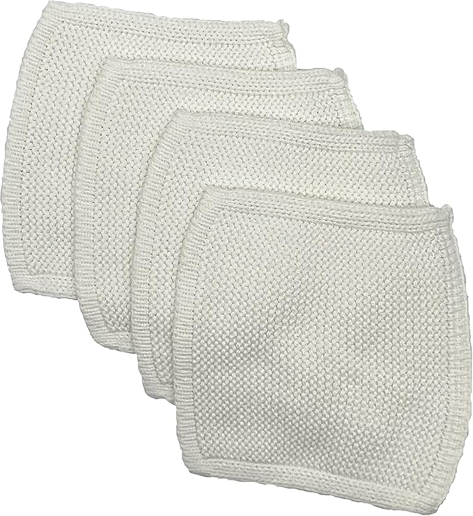 Toockies Vintage Knit Dish Cloth -100% Organic Cotton Set of 4, Natural