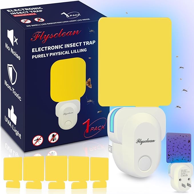 Flying Insect Trap Plug-in, Night Light Bug Trap with Sticky Pad for Flies, Gnats, Moths (1 Pack, Ivory)