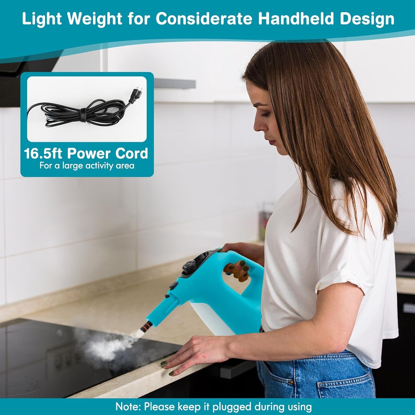 COSTWAY Handheld MultiPurpose Steam Cleaner with 17 Pieces, 350ml Large Capacity Steam Mop Continuous Fill water, Portable Chemical-Free Steamer for Home Use, Floors, Windows, 1400W, Blue