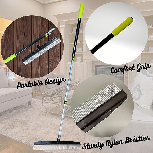 Room Groom Carpet Rake and Groomer with Telescoping 54" Adjustable Handle, Portable Design, Carpet Brush Ideal for Pet Hair, Refreshing High Pile Carpets and Artificial Turf, (Pack of 2)