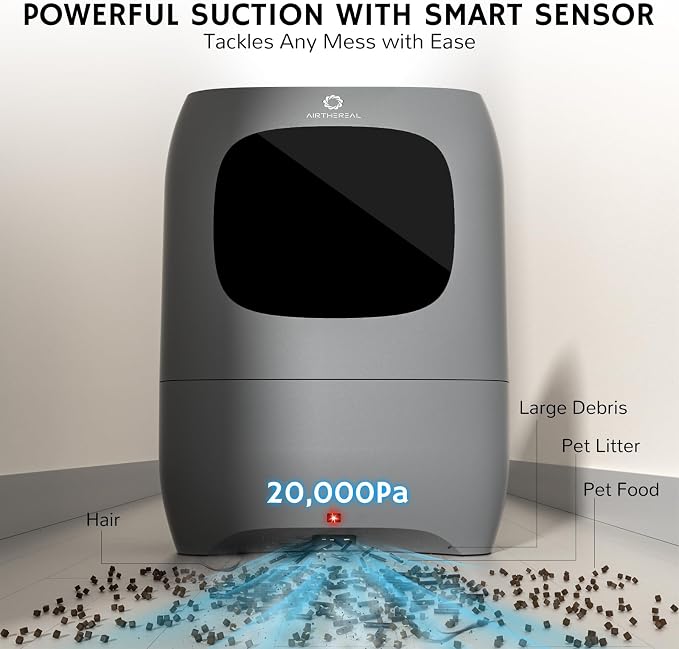 AIRTHEREAL T1 Touchless Vacuum Automatic Dustpan with 2 Operation Modes - Ultra Fast & Powerful Corded Canister Vacuum for Sweeping Salon, Pet Hair, Food, Dirt, Kitchen, 20Kpa 1500 Watt Max Suction
