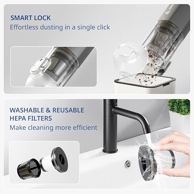Car Vacuum 15KPa Handheld Vacuum Cordless, Portable Vacuum Cleaner with HEPA Filter, 2 Suction Modes, Type-C Charging, Lightweight Vacuum Cleaners for Home, Car,Office, Desk (Dark Gray)