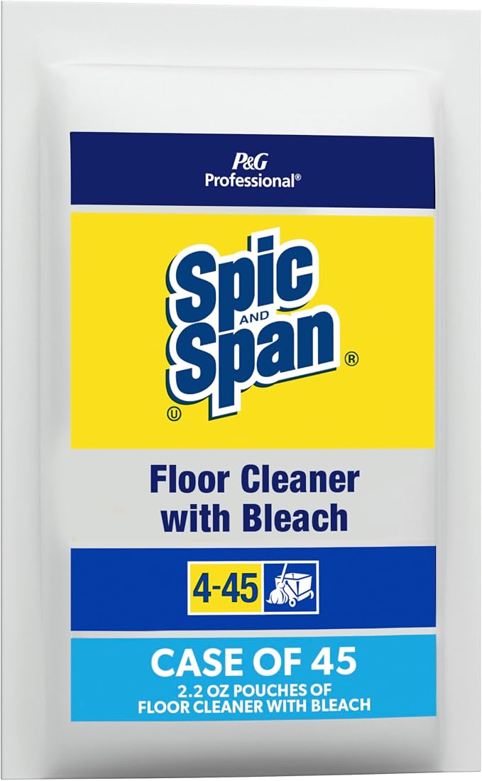 Spic and Span Professional Bulk Floor and Multi-Surface Concentrate Cleaner with Bleach for Commercial Use, 1 Packet Makes 2.5-3 Gallons, 2.2 oz. (Case of 45)