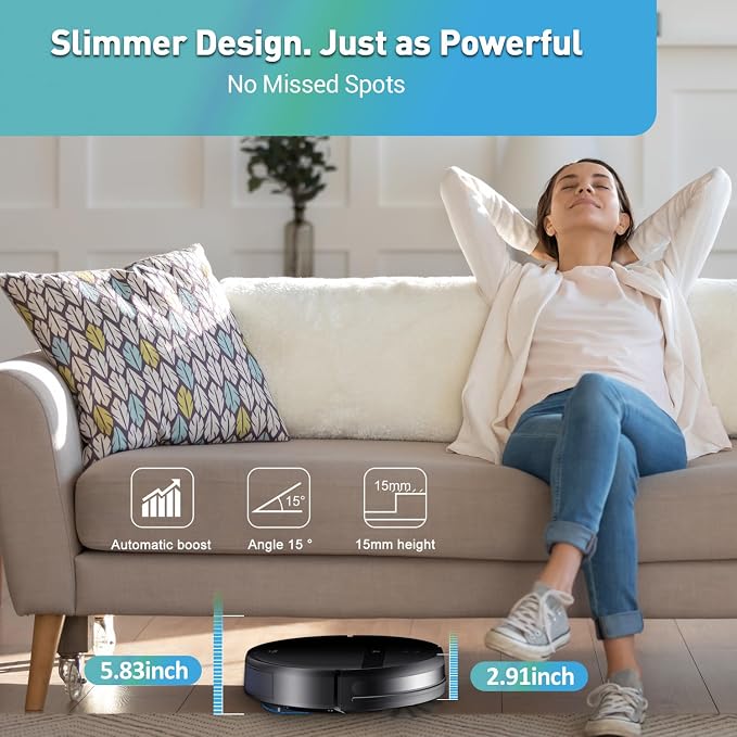 Kilgone Robot Vacuum and Mop Combo for Pet Hair & Homes - App/Voice Control, Tangle-Free Suction & Smart 3D Avoidance, Ultra-Slim & Quiet, Self-Charging for Hard Floors and Low-Pile Carpet