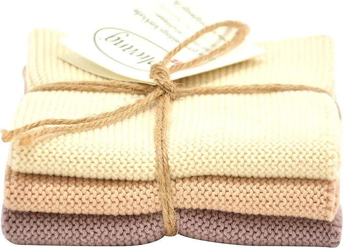 Solwang 3-Piece Danish Cotton Dishcloths in 100% Certified Organic Cotton Made in India (Nougat Light/Dark Organic Combi)