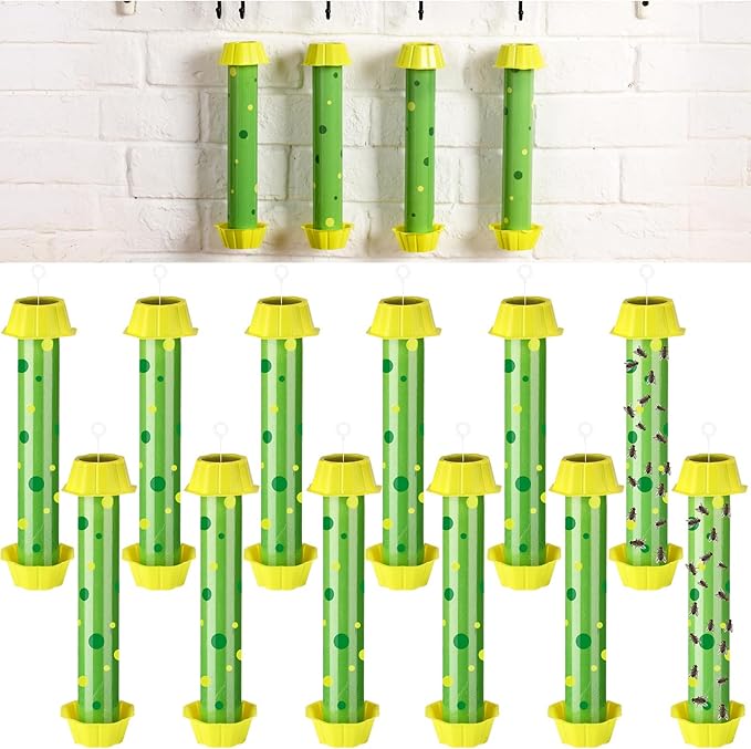 Qualirey 12 Pcs Sticky Fly Trap Fly Stick with Hanging Hook Adhesive Mosquito Catcher for Indoor Outdoor Trap Houseflies and Flying Insects Bee Wasp Moth Fly, 10.2 x 2.5 Inch