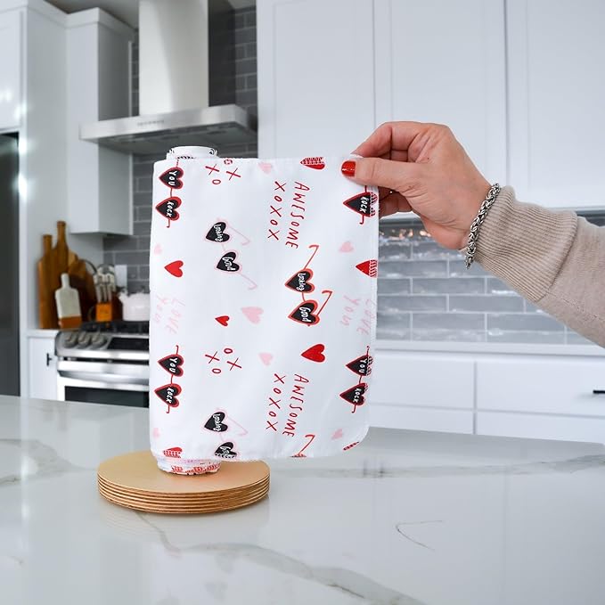 UNpaper® Towel Roll 12 Pack – Reusable Paper Towels on Tube – Washable Cotton Flannel Kitchen Roll – Zero Waste Snap Free Alternative Made in USA (XOXO, 12 Pack)