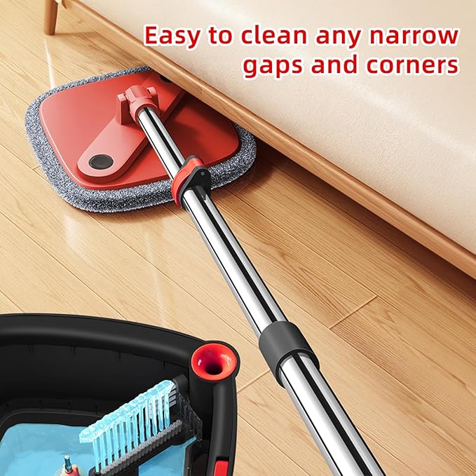 Spin Mop and Bucket Set with Separation Dirty and Clean Water System, Self Wringing 360° Rotating Clean Mop-Head and Bucket Set for Hardwood Tile Marble Floor with 6pc Replaceable Mop Pads