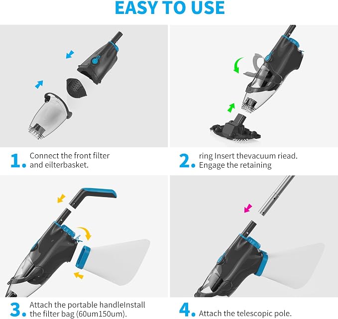 2026 Upgraded Pool Vacuum,Pool Vacuum for Above Ground Pool,Cordless Handheld Pool Vacuum for Inground Pools,Pool Cleaner with 18.5 GPM Suction,Hot Tub Vacuum With Aluminum Pole for Sand&Debris