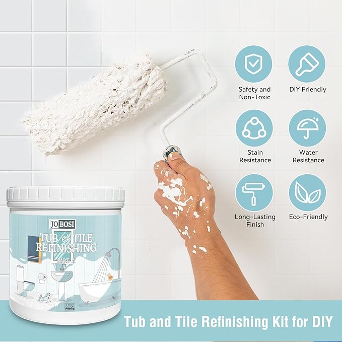 Black Waterbased Tile Paint and Tile Refinishing Kit 32.0 Fl Oz，Quick-Dry TilePaint for Wall ，Floor, Sink Bathtub Paint for Bathroom, Kitchen, Toilets, Water Based，50-63sq.ft