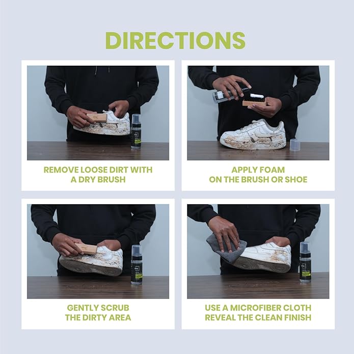 Quick Fastfoam Sneaker Shoe Cleaning Kit 150ml Shoe Cleaner Foam, Medium Bristle Shoe Brush & Microfiber Cloth | White - Sports Shoes Cleaning Kit | All-Purpose Cleaner | Shoe Stain Removal