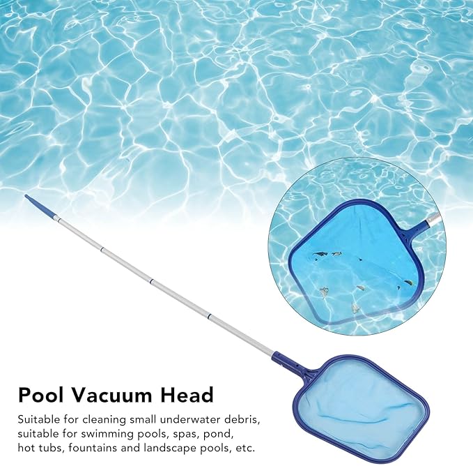 Pool Vacuum Head and Skimmer Net Set Heavy Duty Professional Grade Pool Cleaning Kit with 5 Piece Aluminum Telescopic Pole for Swimming Pools Hot Tubs Spas ABS Nylon Blue