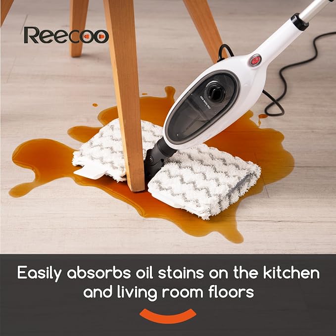 REECOO Steam Mop with Attachments/Pad 2PCS,Unique Double-Sided Flip Design - 260°F/126°C High Temperature Deep Cleaning, Floor Steamer for Kitchen, Living Room Wood Floor Tile Cleaning