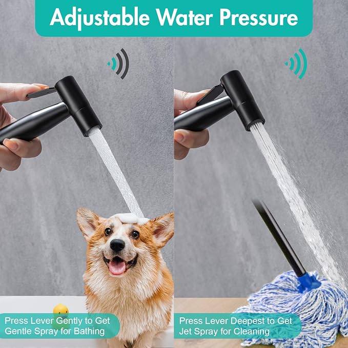 BARROCK Handheld Bidet Sprayer for Toilet, Stainless Steel Metal Made Baby Cloth Diaper Spraying Kit, Bathroom Toilet Bidet Attachment Set for Bathing Pets and Feminine Hygiene, Matte Black
