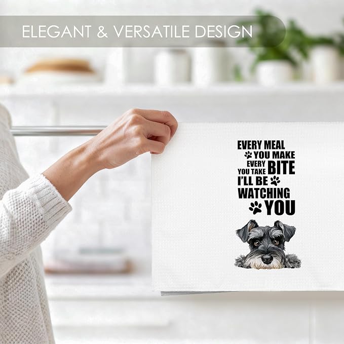 Schnauzer Kitchen Towel Gifts for Dog Lovers Decorative Set of 2, Schnauzer Dish Towels Dishcloths Tea Towels, Dog Waffle Weave Microfiber Hand Towel for Kitchen Bathroom Decor 16x24
