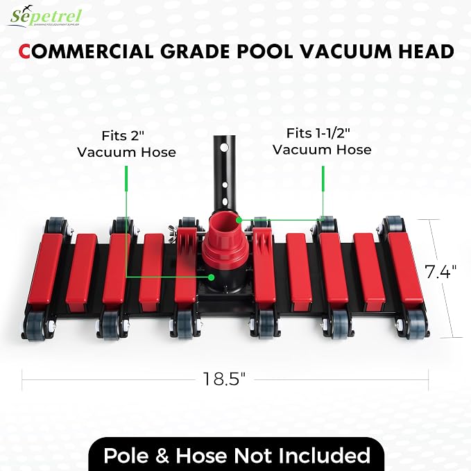 Sepetrel Commercial Grade Pool Vacuum Head with Wheels,19" Extra-Wide & Weighted Flexible Heavy-Duty Vac Cleaner for Effortless, Deep Cleaning