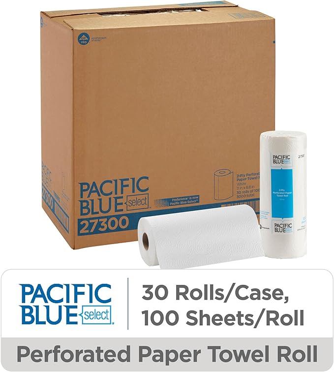 Georgia-Pacific Pacific Blue Select 2-Ply Perforated Roll Paper Towels by Georgia-Pacific Pro, 100 Sheets Per Roll, 30 Rolls Per Case,white - 27300